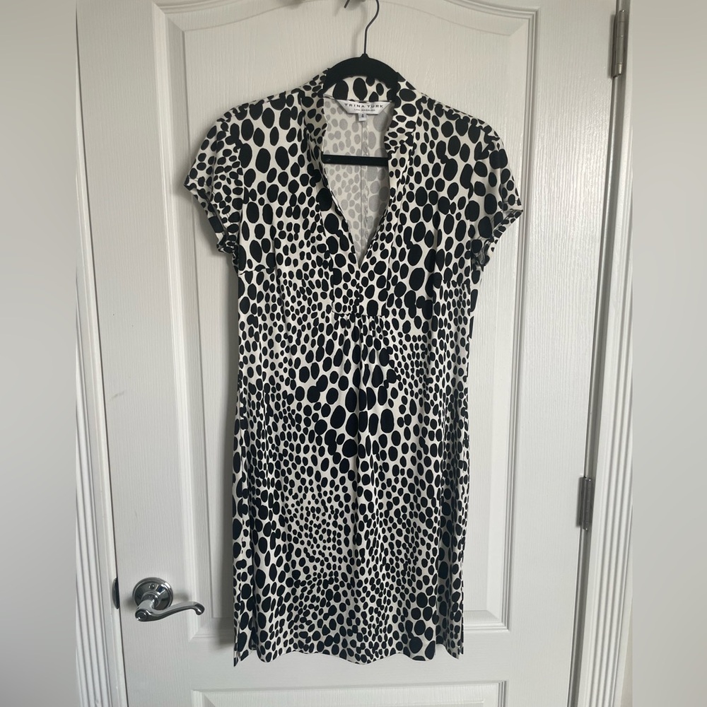 Trina Turk Womens Silk Dress Back with White Polka Dots 4